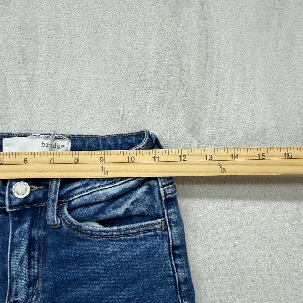 Bridge by Gly Jeans Women's 23 Super Flare Blue Hi Rise Raw Hem Retro Boho Denim - Picture 9 of 10